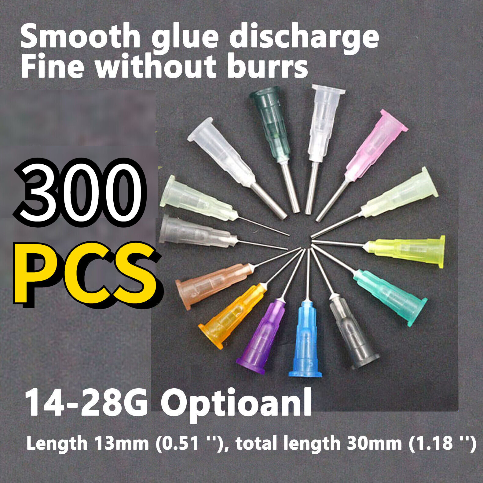 300 Pack Precision 14-28G Dispensing Needle Ink Liquid Blunt Tip Oil Glue Refill