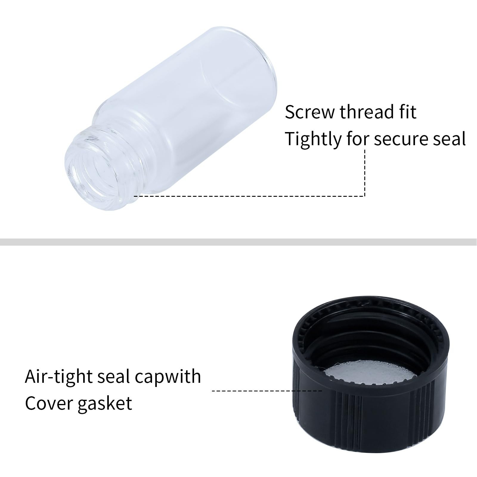 5mL Mini Clear Glass Vials Plastic Screw Caps Travel Craft Sample Bottle 10Pcs