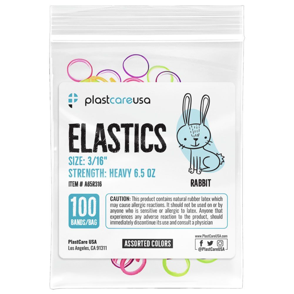 plastcareusa ELASTICS 3/16″ Rabbit,Heavy 6.5oz Elastic Bands,Asst Colors,100/Bag