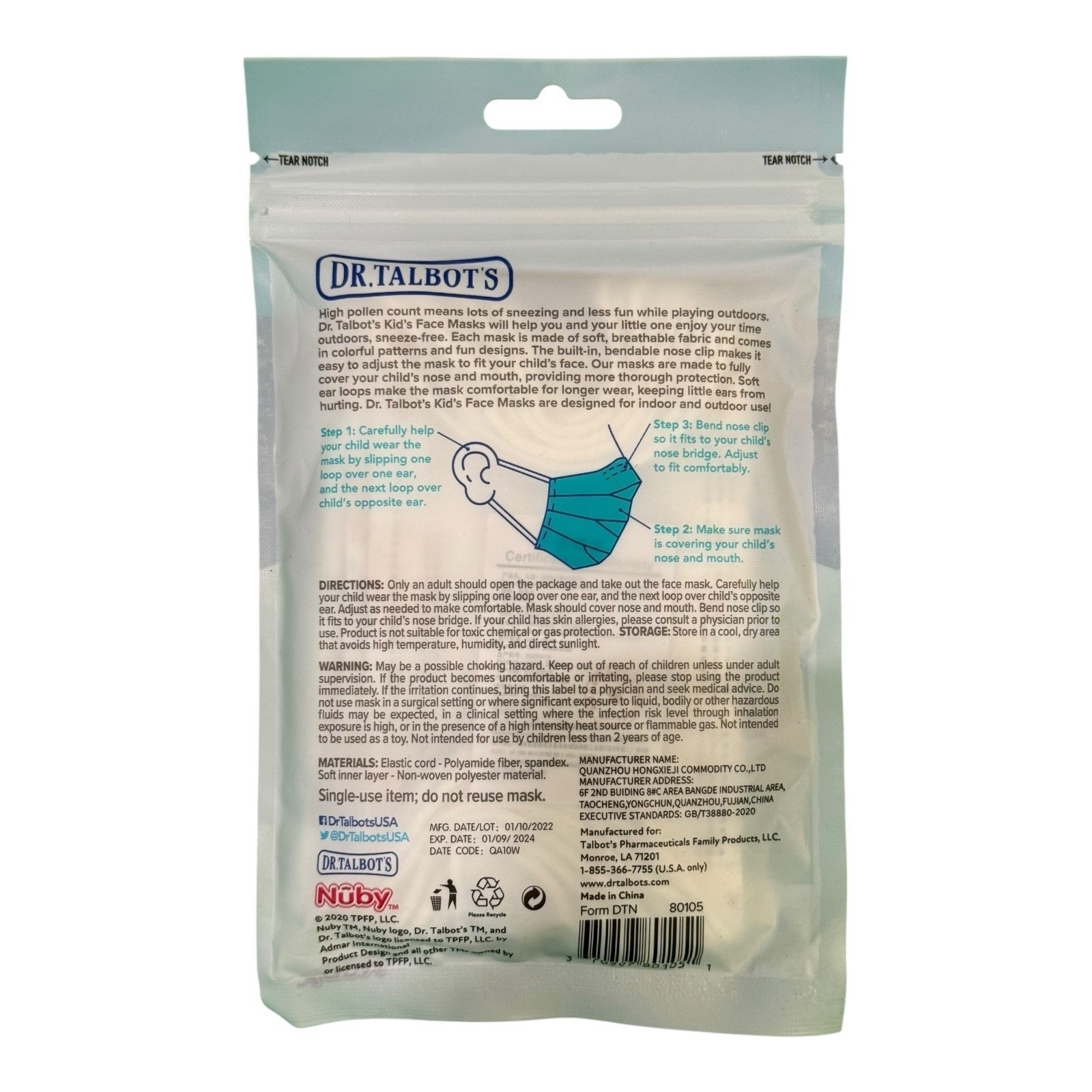 Dr. Talbot’s 10 Pack Disposable Kids Face Masks – Girls – 2-5 Years Set