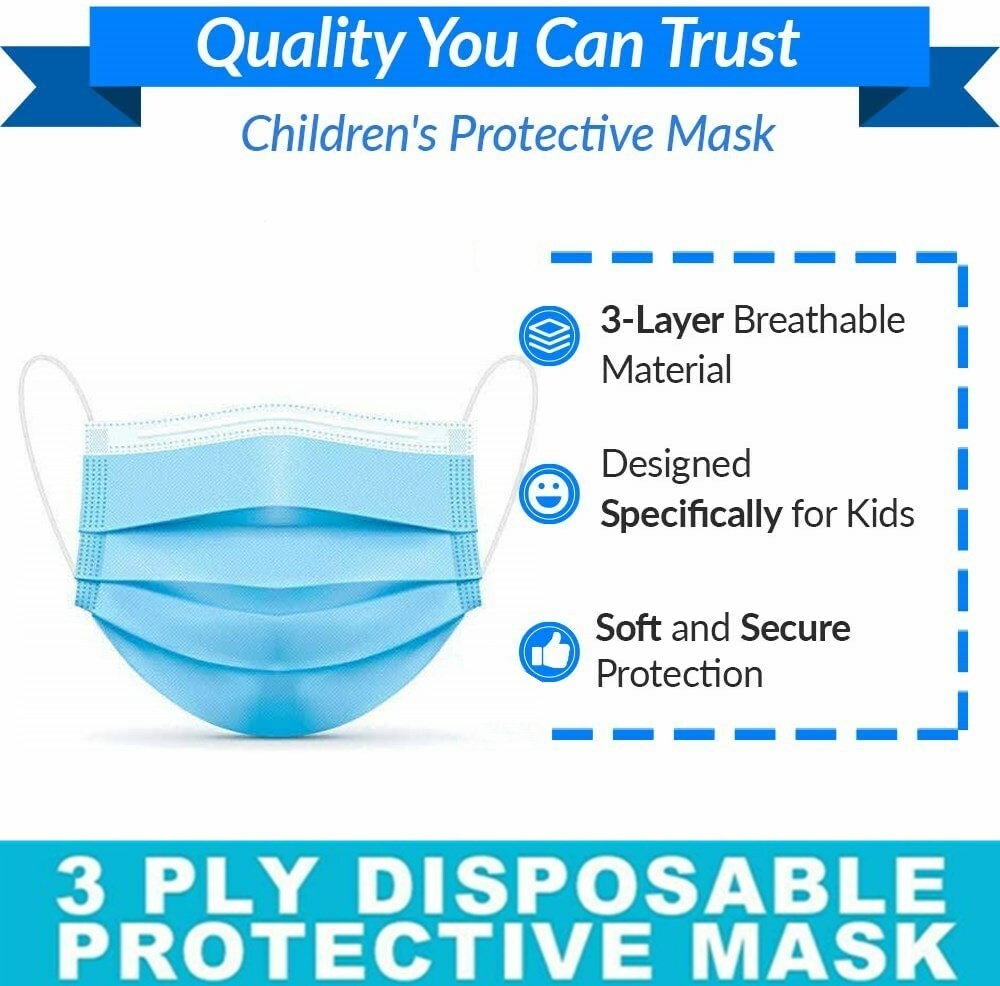 50 Pcs Kids Unisex Face Mask Mouth & Nose Protector USA Seller