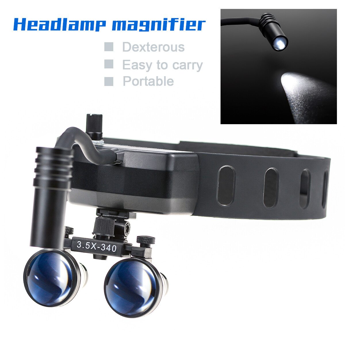 Dental 5W LED Binocular Headlight Leather Headband DY-005+3.5X Surgery Loupe CE