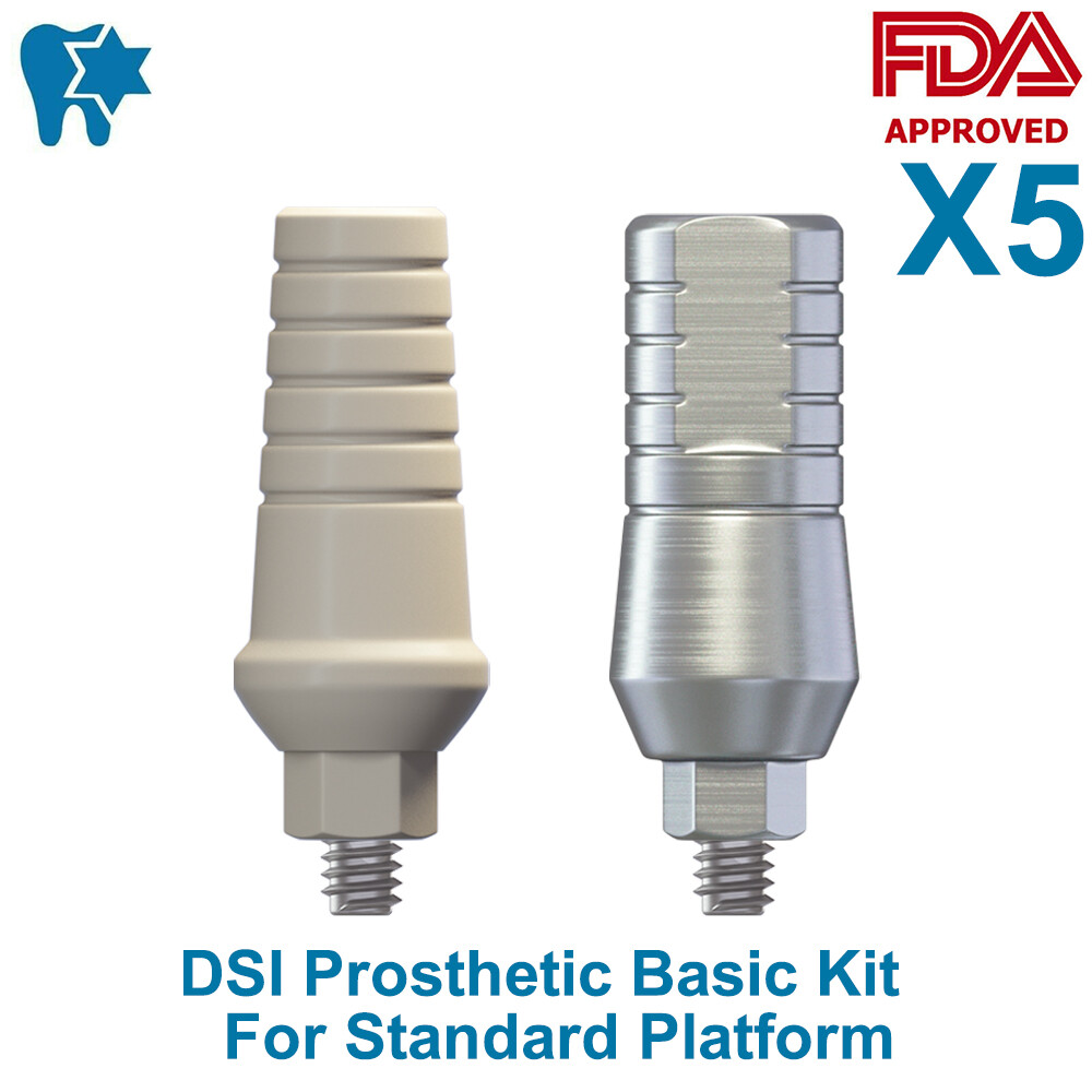 5x Dental Fixture Basic Prosthetic Kit Straight Titanium & PEEK Adapter Head