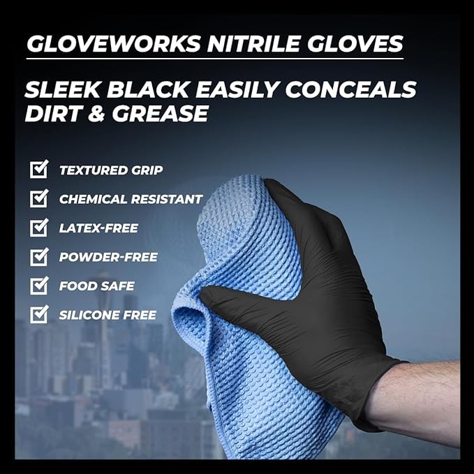 GLOVEWORKS Black Nitrile Gloves Medium 100 Count 5 Mil Disposable Latex Free