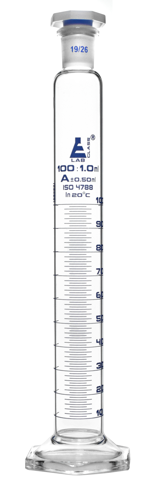 Eisco 100ml Graduated Cylinder with 19/26 Stopper, Class A – Borosilicate Glass