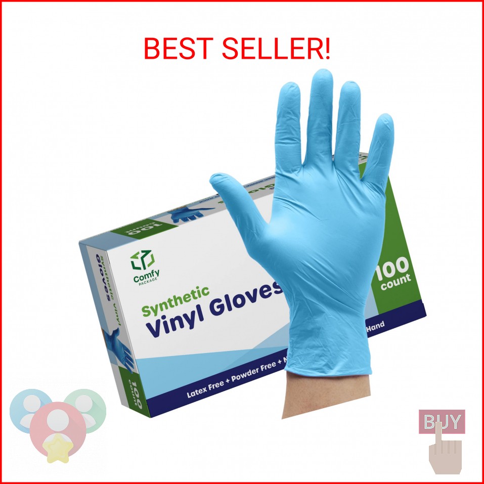 Comfy Package Synthetic Vinyl Disposable Gloves [100 Count] Powder & Latex Free,
