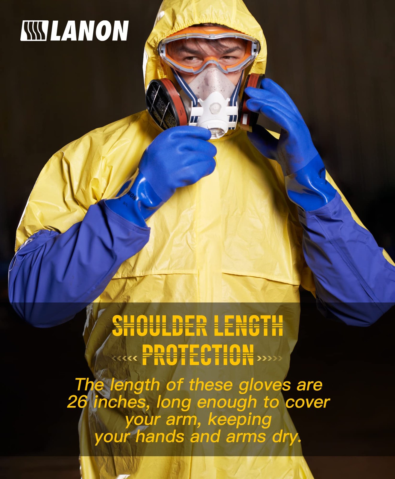 LANON 2 Pairs 26″ Elbow Length PVC Chemical Resistant Gloves, Heavy-Duty Long
