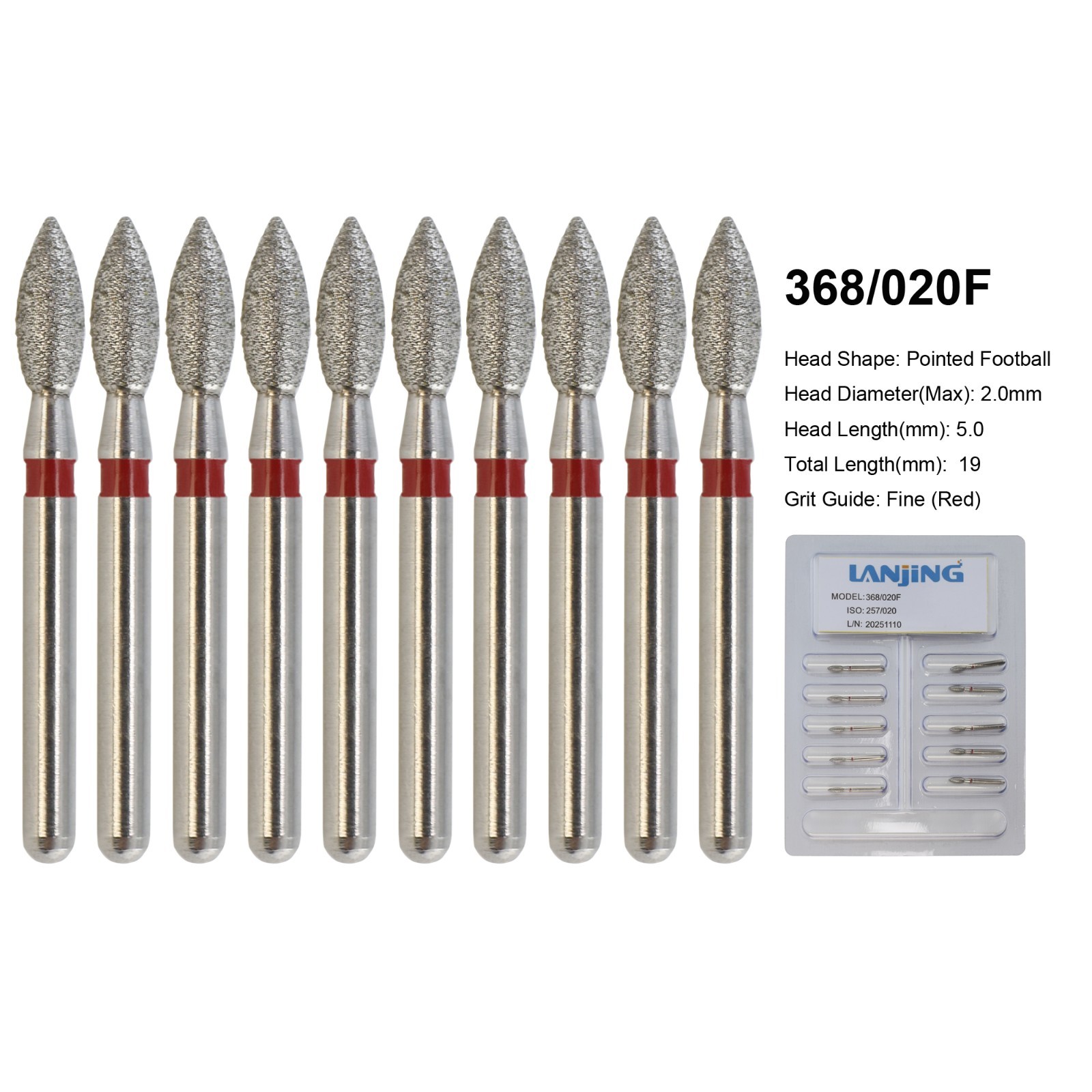 Dental Diamond Bur Football FG 368/023C 379/023 Egg Shape Coarse Fine High Speed
