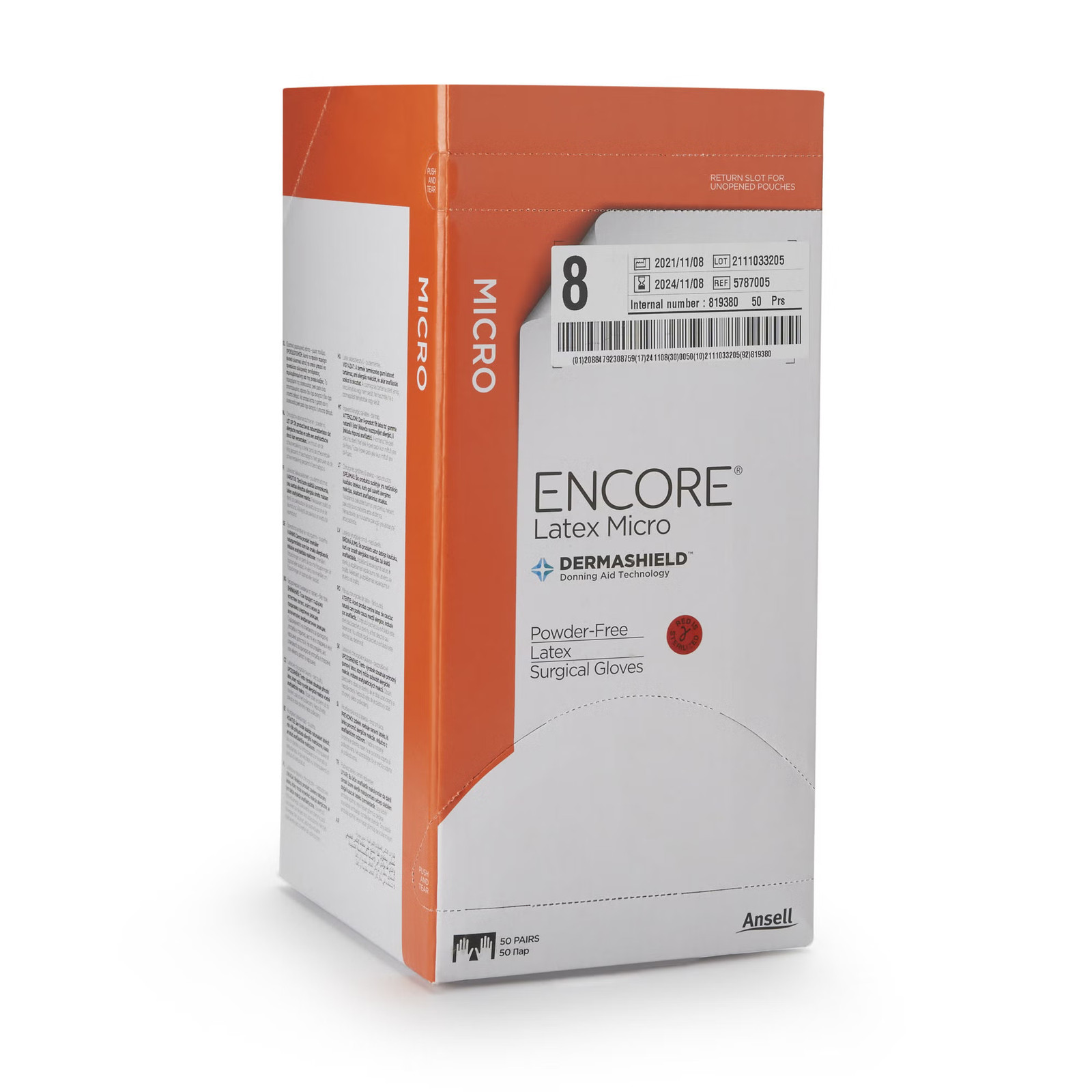 ENCORE Latex Micro Latex Surgical Glove Standard Cuff Length SIZE 8 200 per Case