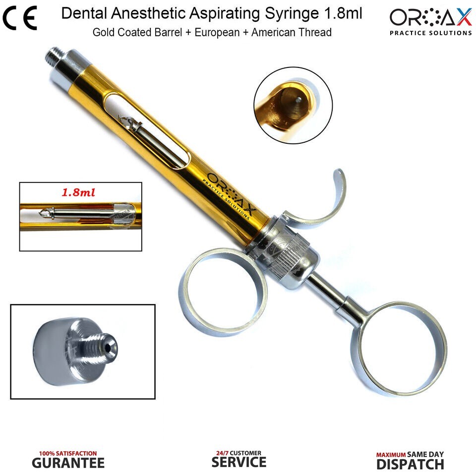 Dental Anesthetic Syringe Aspirating 1.8ml Gold Barrel American+European Threads