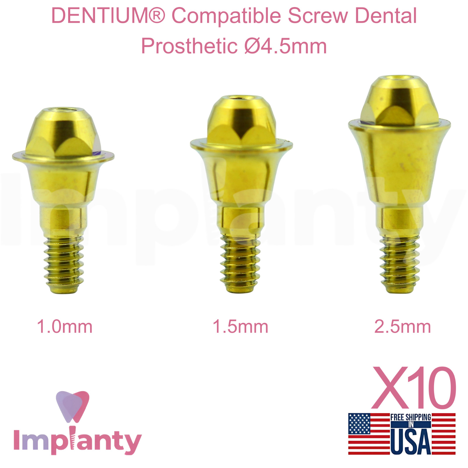 10x DENTlUM® Compatible Screw Dental Prosthetic Ø4.5mm Blue Int Hex Connection