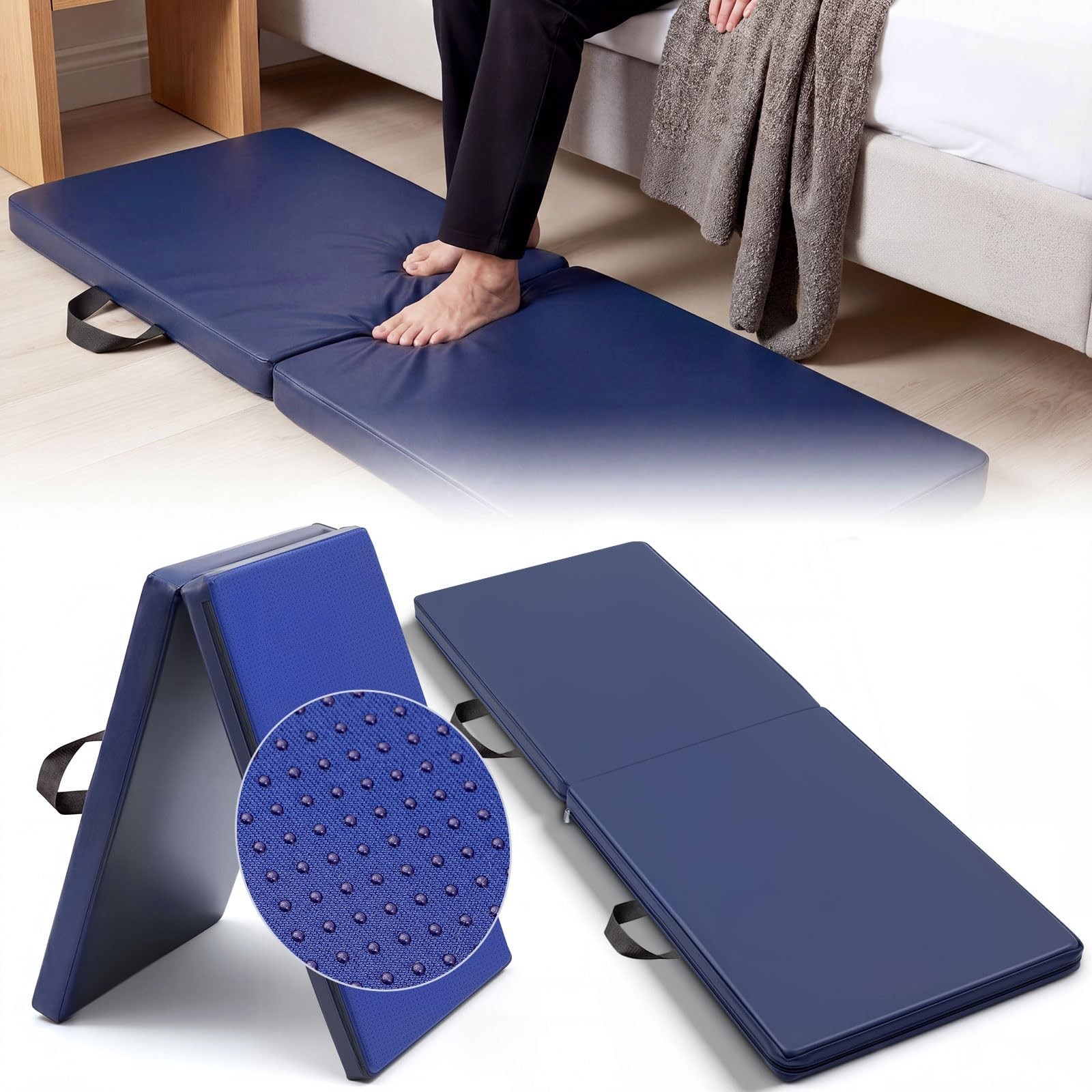 1 Pcs Fall Mat for Elderly Bedside, 70″ x 24″ x 2″ Non Slip Foldable Floor Ma…