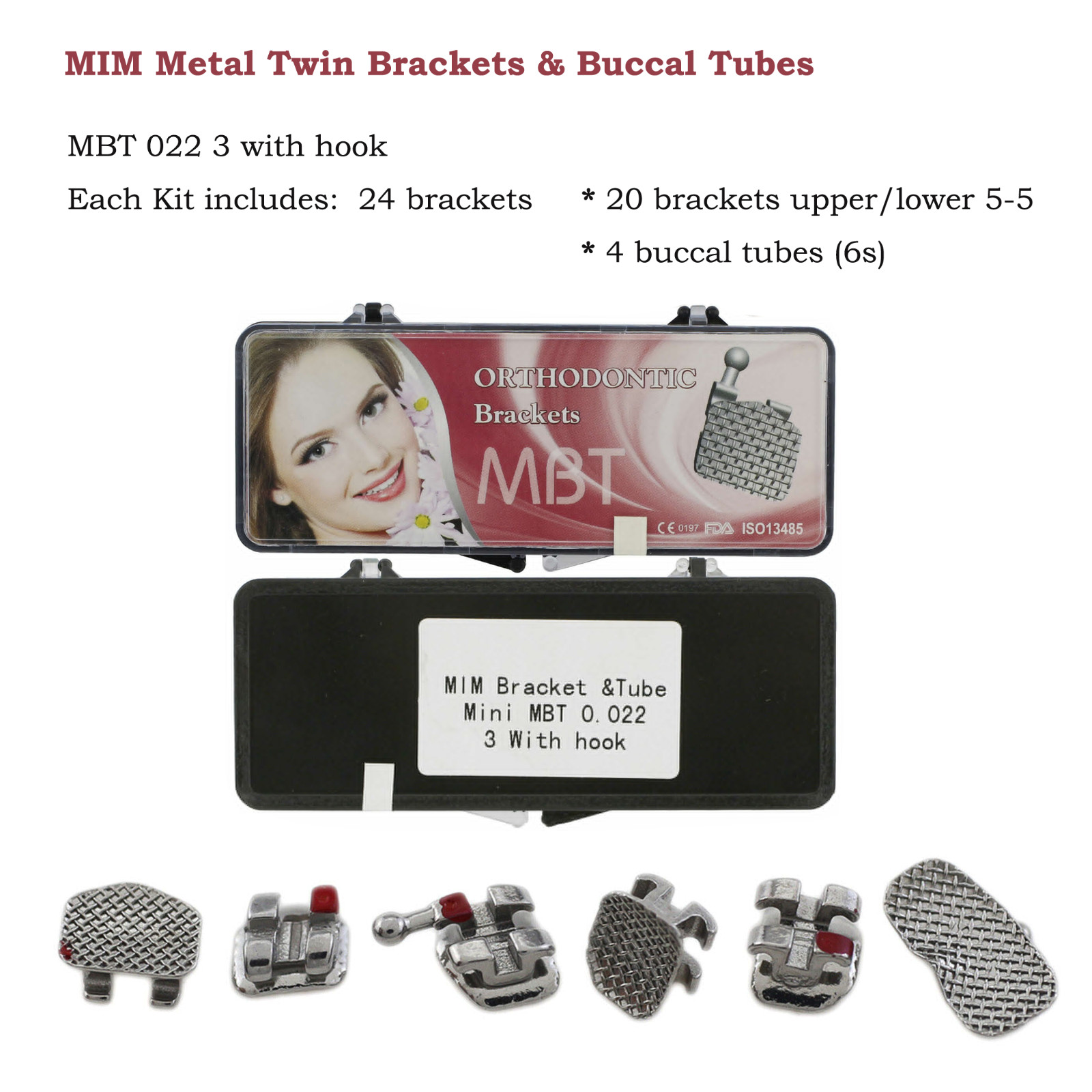 Dental Orthodontic Mini Bracket Braces Buccal Tubes Metal MIM Roth MBT 0.022 6-6