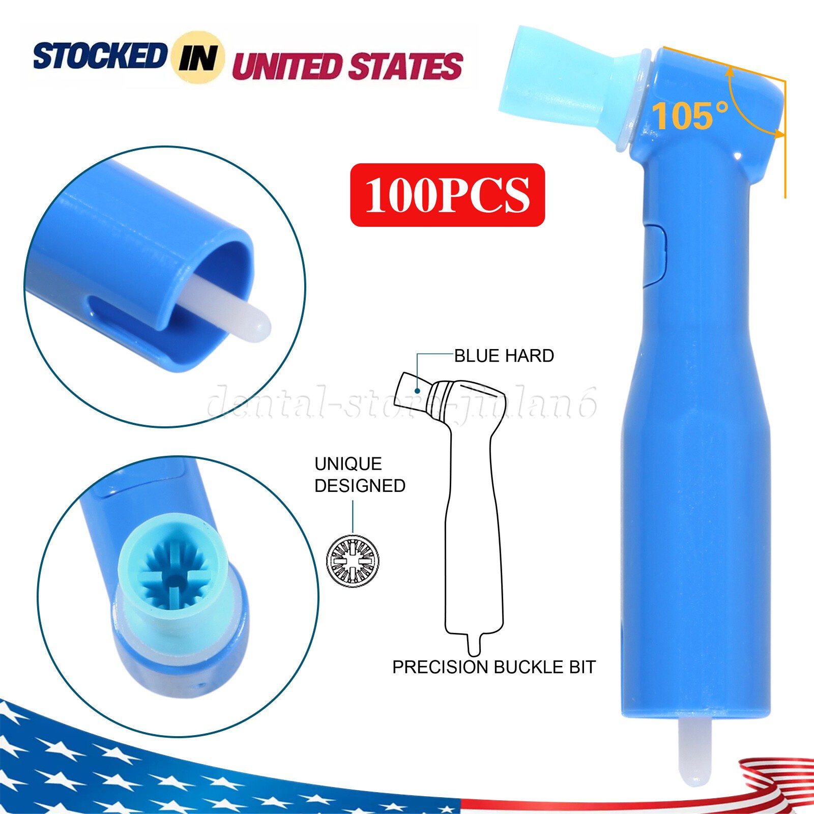 100pcs Dental Disposable Pro Angle Prophy Angles Cup Blue Color New 105°