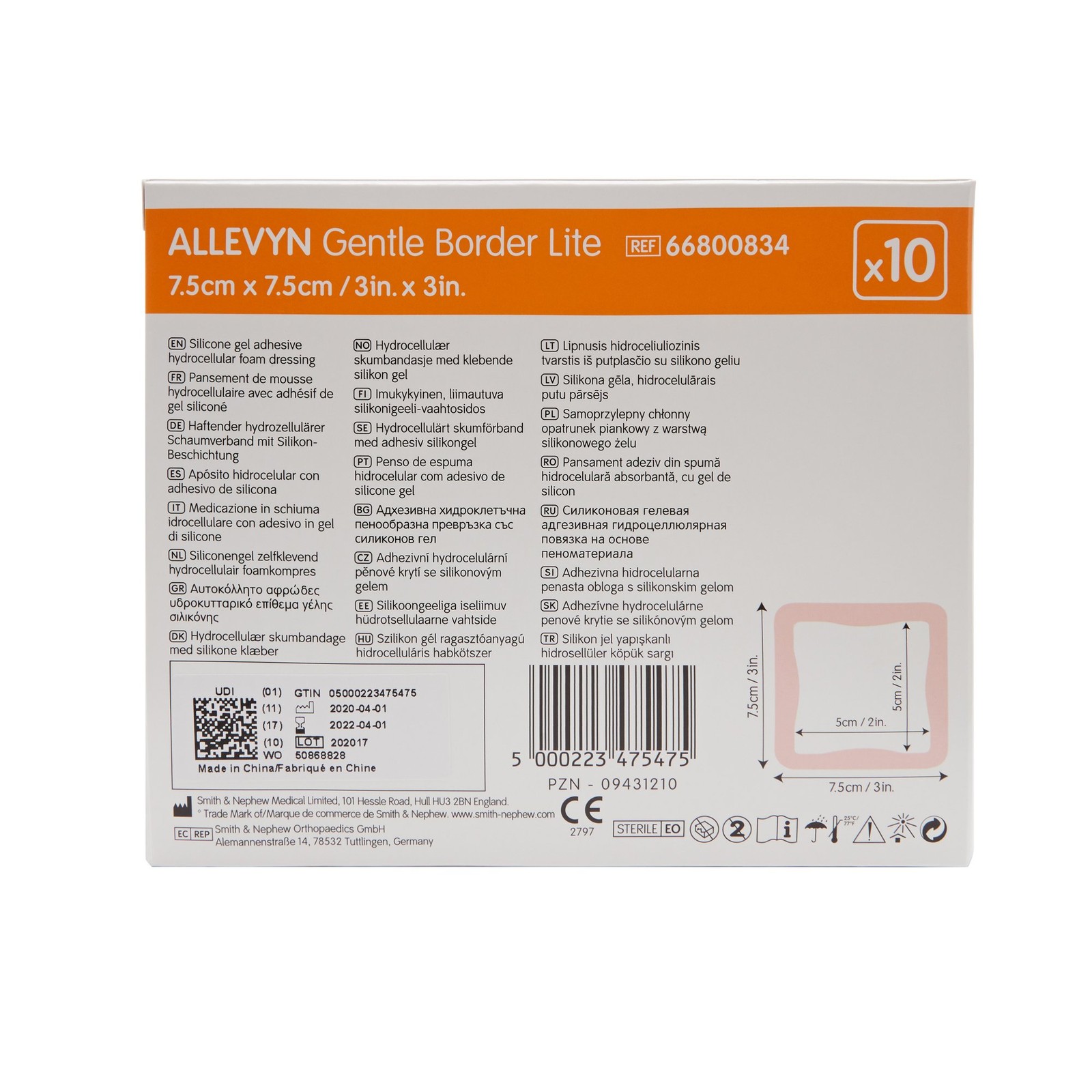 Smith & Nephew Allevyn Gentle Border Lite Thin Foam Dressing 3 x 3″ 60 per Case