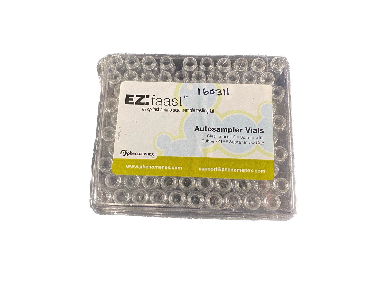 PHENOMENEX 12x32mm Autosampler Vials Clear Glass For EZ:faast Testing (100/cs)