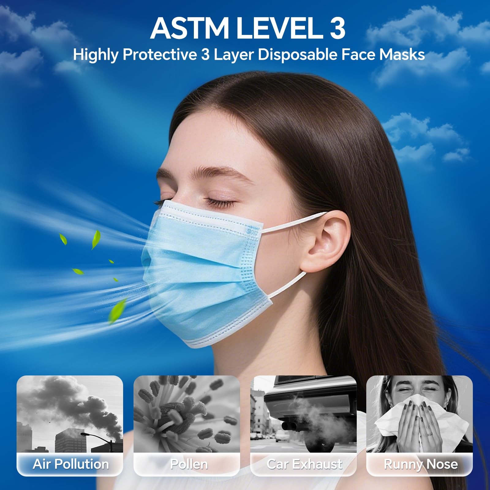 250PCS ASTM Level 3 Highly Protective 3 Layer with Ear Loops – Individual Pac…