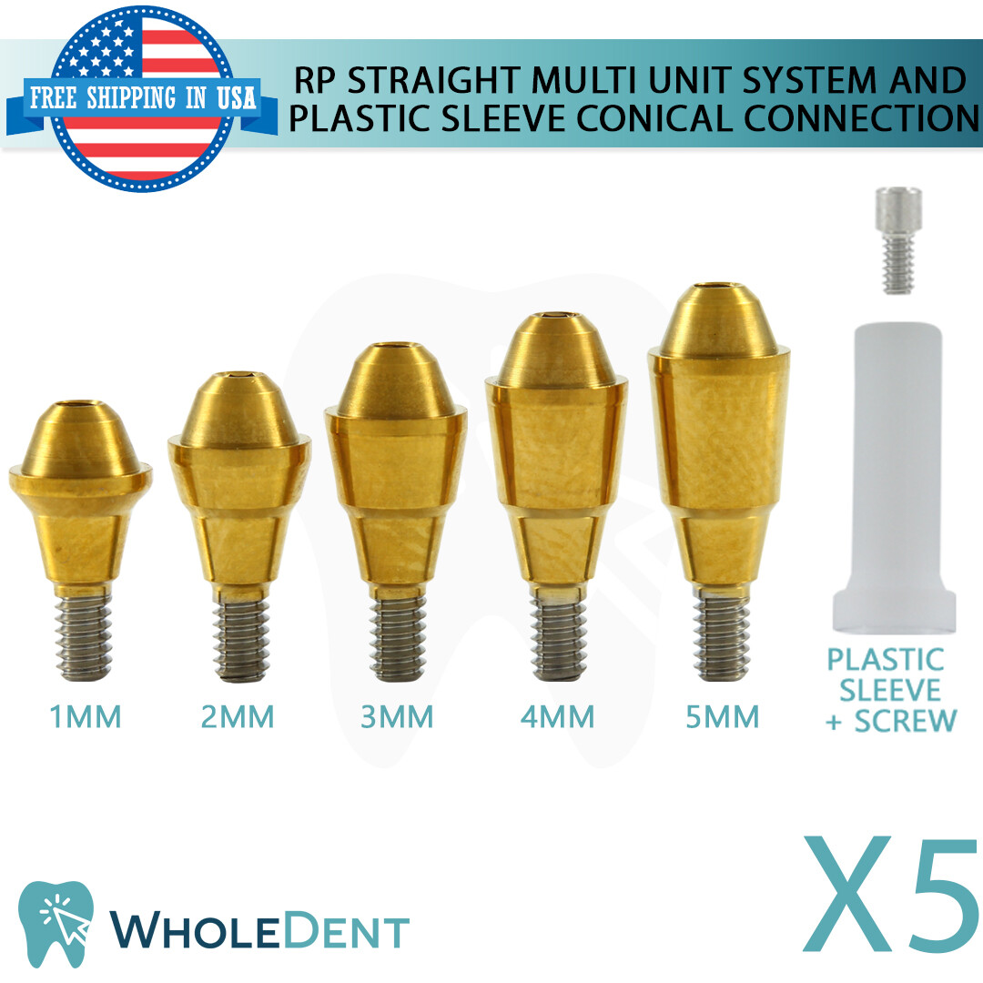 5x Regular Straight Multi Unit 1.6mm Prosthetic Plastic Sleeve Conical Hex 2.65