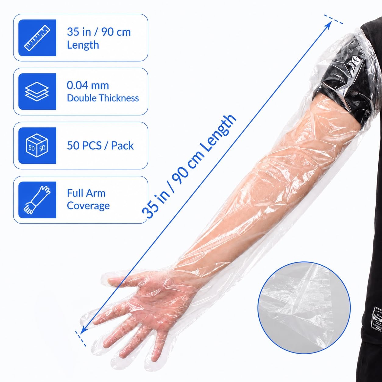50Pcs Disposable Plastic Veterinary Insemination Rectal Long Arm Gloves for F…