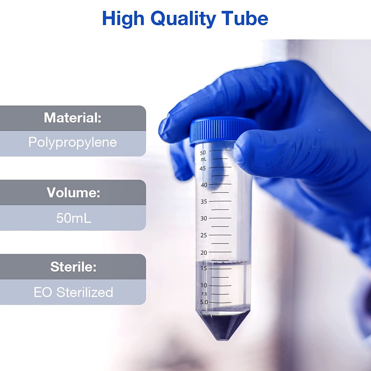 Simpure 5000x Sterile Conical Plastic Test Tubes 50mL Screw Cap DNase/RNase Free