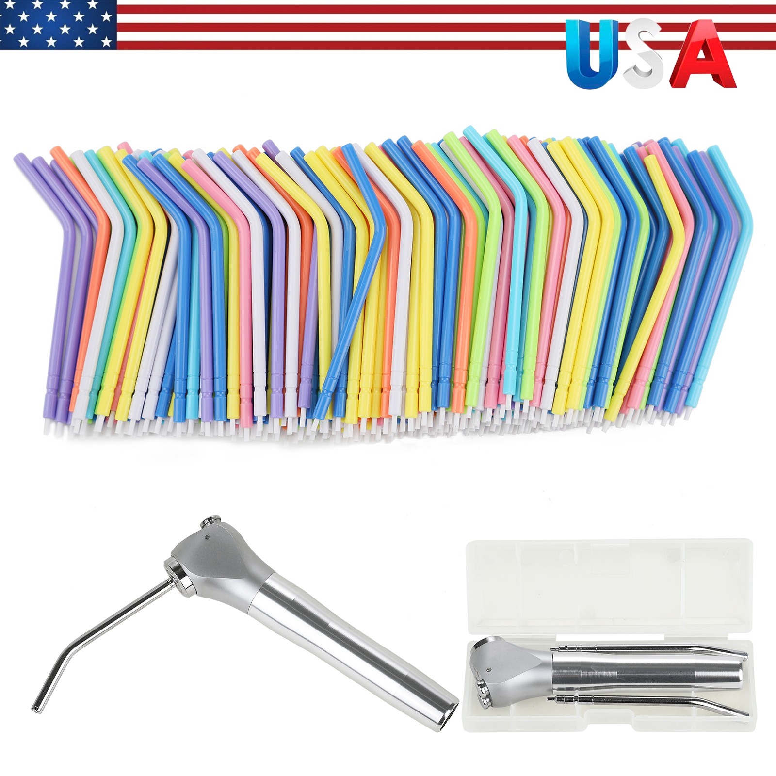 50PCS Dental Metal Spray Nozzles Tubes Tips / 3-Way Air Water Triple Syringe