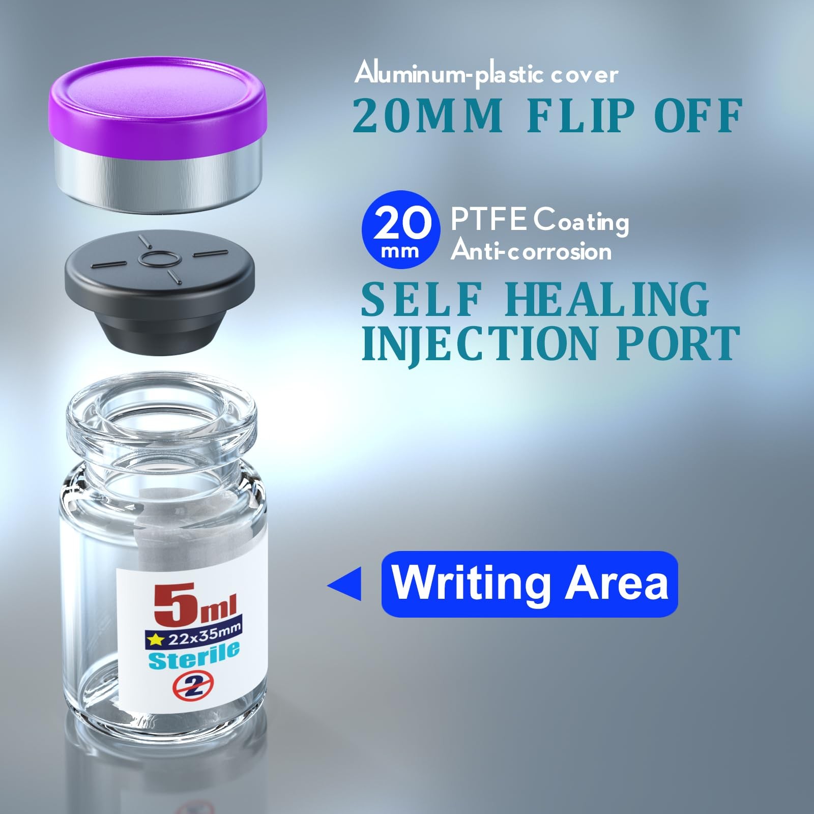 KsTek Sterile Empty Vials with Self Healing Injection Port,with Flip Off Alum…