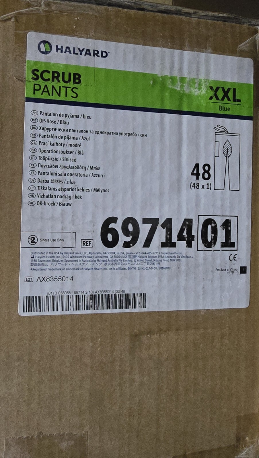 Halyard Scrub Pants XXL Blue, Case of 48 Item # 69714 (Large quantity available)