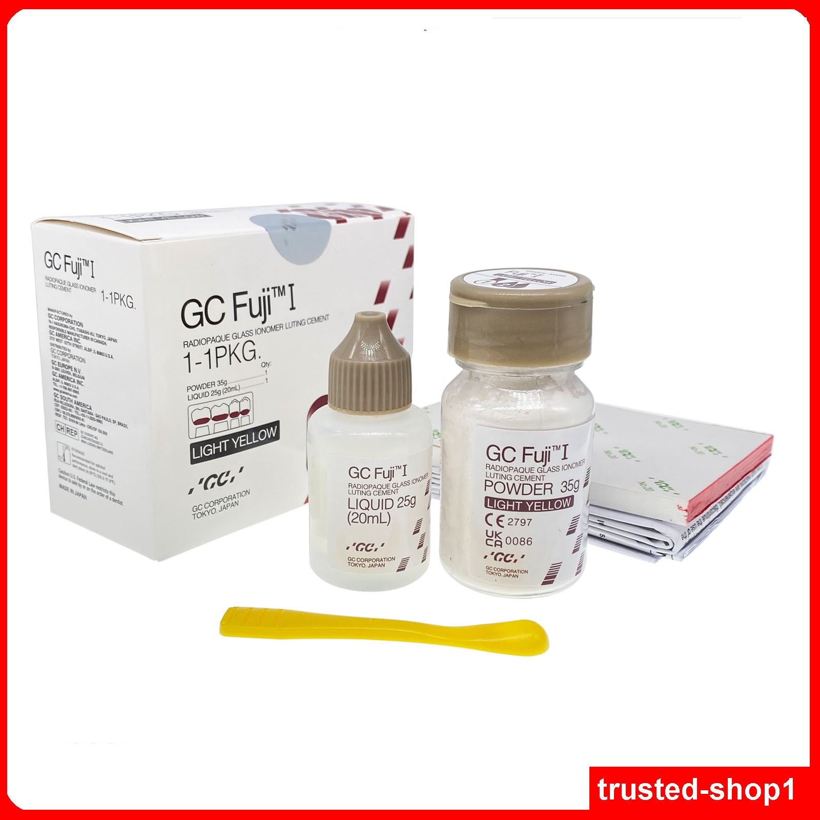 GC Gold Label Fuji 1 Radiopaque Luting & Lining Glass Ionomer Cement 35g + 20ml.