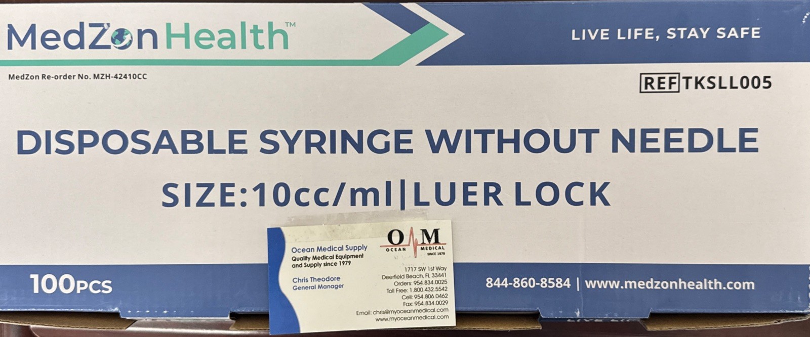 10cc Luer Lock Syringe 100 Count Box By MedZone Health 10ml Syringe (W/O Needle)