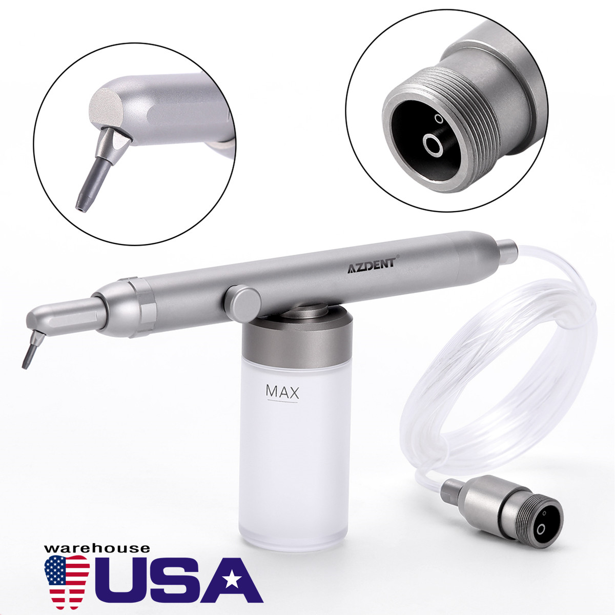 AZDENT Dental Alumina Air Polisher Abrasion Microetcher Sandblasting Gun 4/2Hole