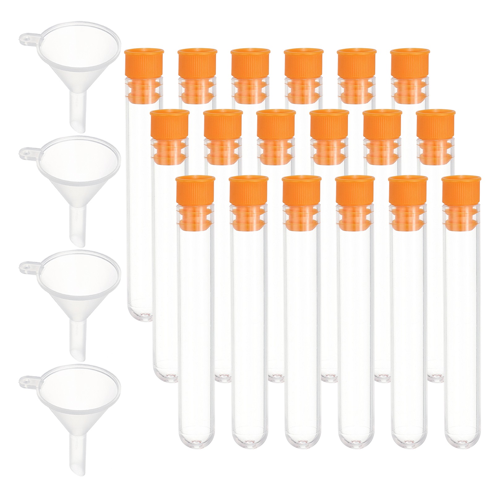 100Pcs 75x12mm Plastic Test Tubes with Stopper and Funnel, Orange