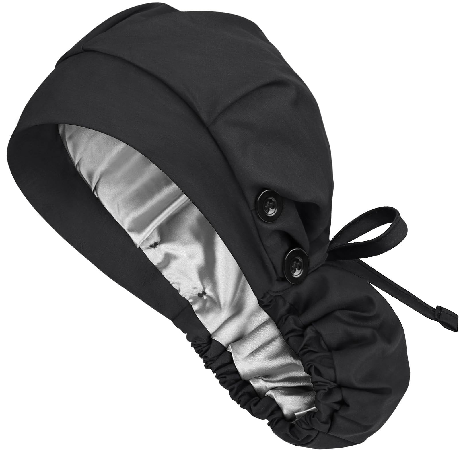 Ponytail Scrub Cap Satin Lined Womens Nurse Hat Silk Surgical One Size, Black