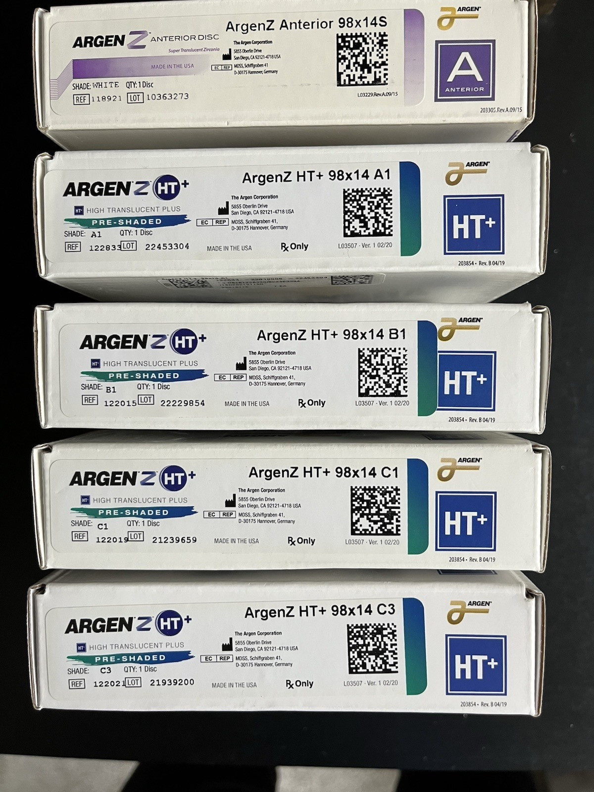 Argen Z HT+ zirconia pucks – 98.5 mm diameter, quantity 5 pucks