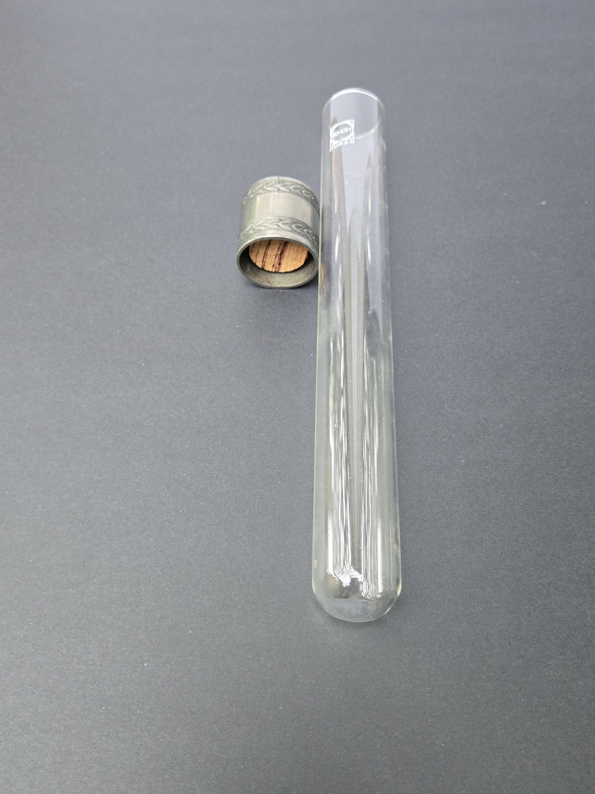 SCHOTT DURAN Glass Tube w/silver cap 8″
