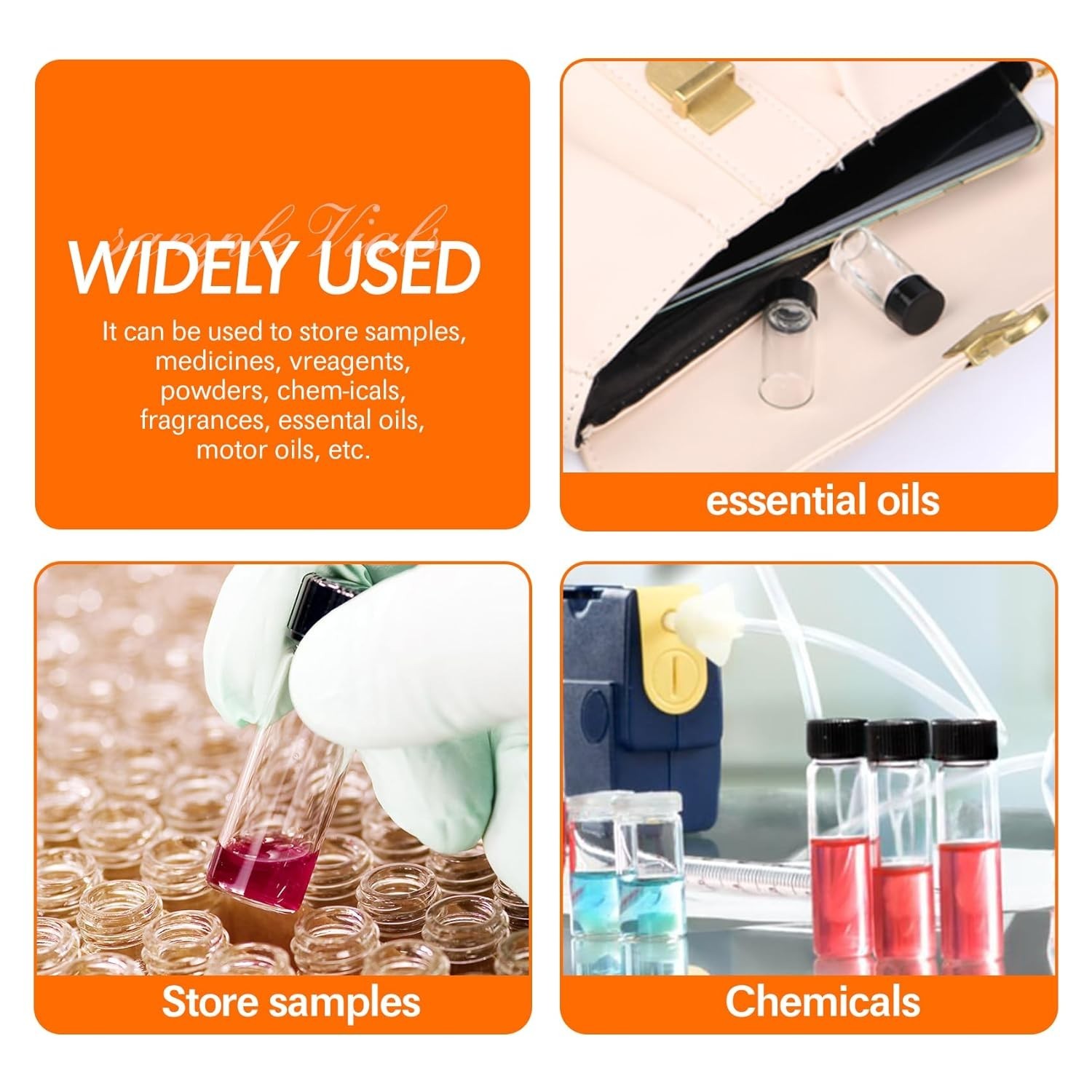 100 Leak-Proof 20ml Glass Vials for Reagent, Perfume