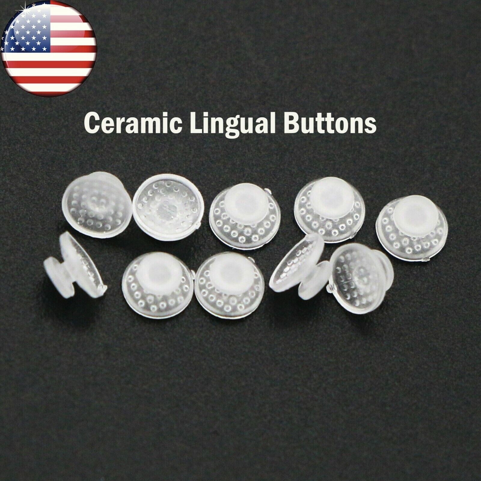 100Pcs Orthodontic Ceramic Clear Lingual Button Traction Hook Round Base Mesh US