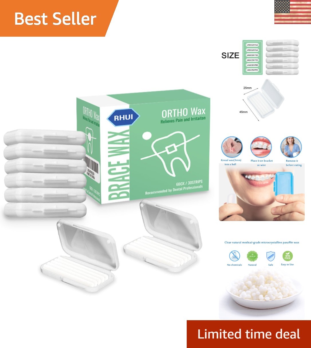 Discreet Orthodontic Wax Strips: Unscented 6 Pack for Braces and Dental Comfort