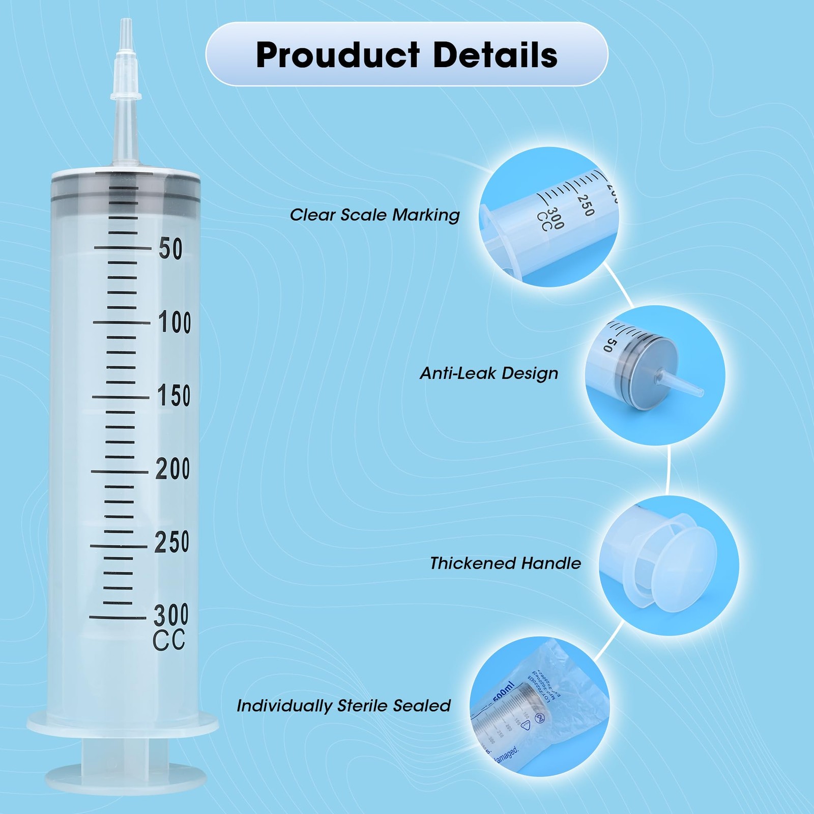 300mL Syringe for Liquid – Large Plastic with Tip Adapter clear