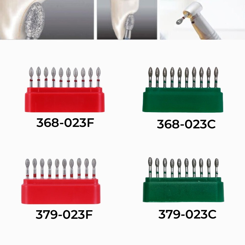 10 Pcs/Box Dental FG Diamond Burs Egg Shape 368/379-023 Fine Coarse Grit Drills