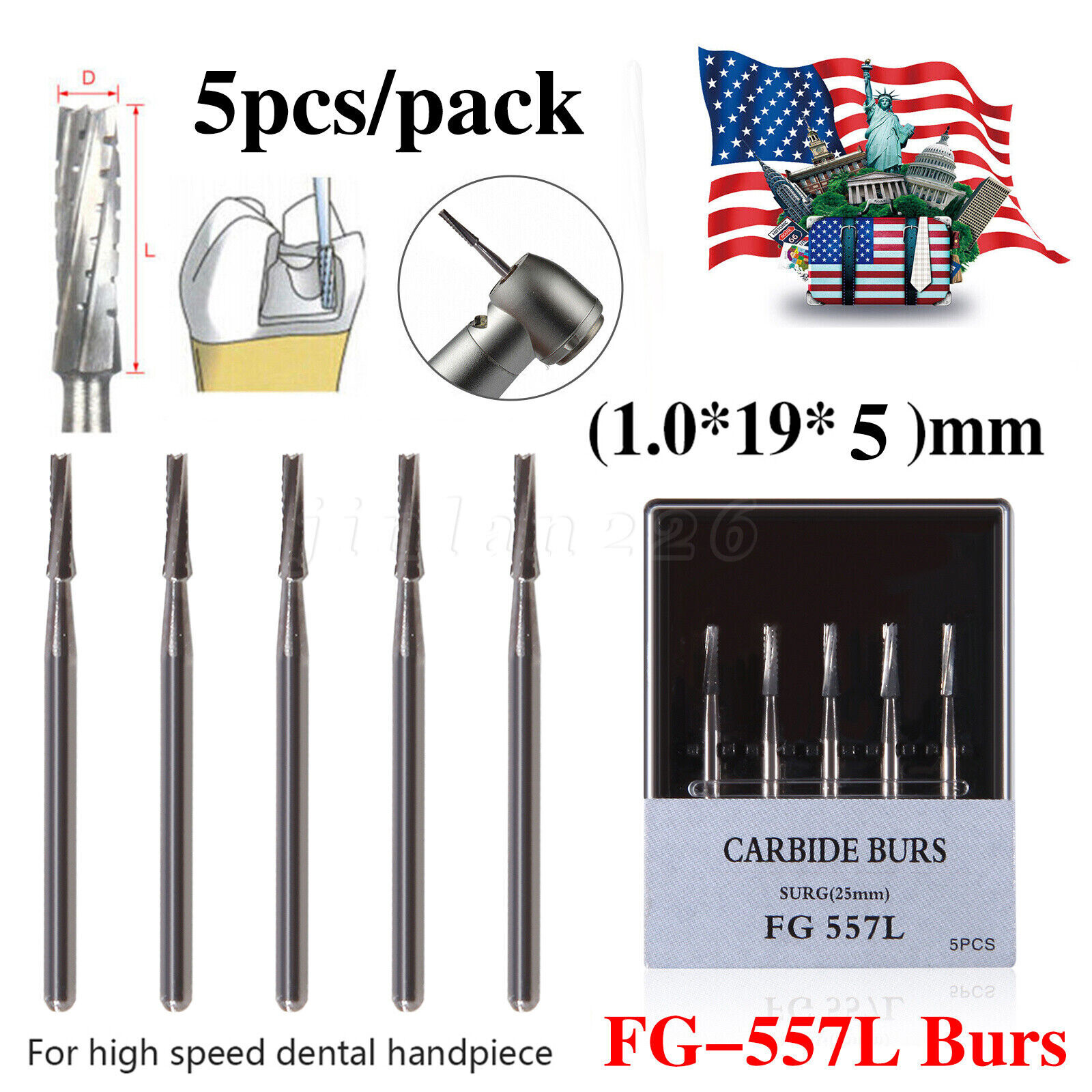 Dental 557 FGOS Surgical Carbide Burs 25mm Length FG-557XL 5Pcs/Box