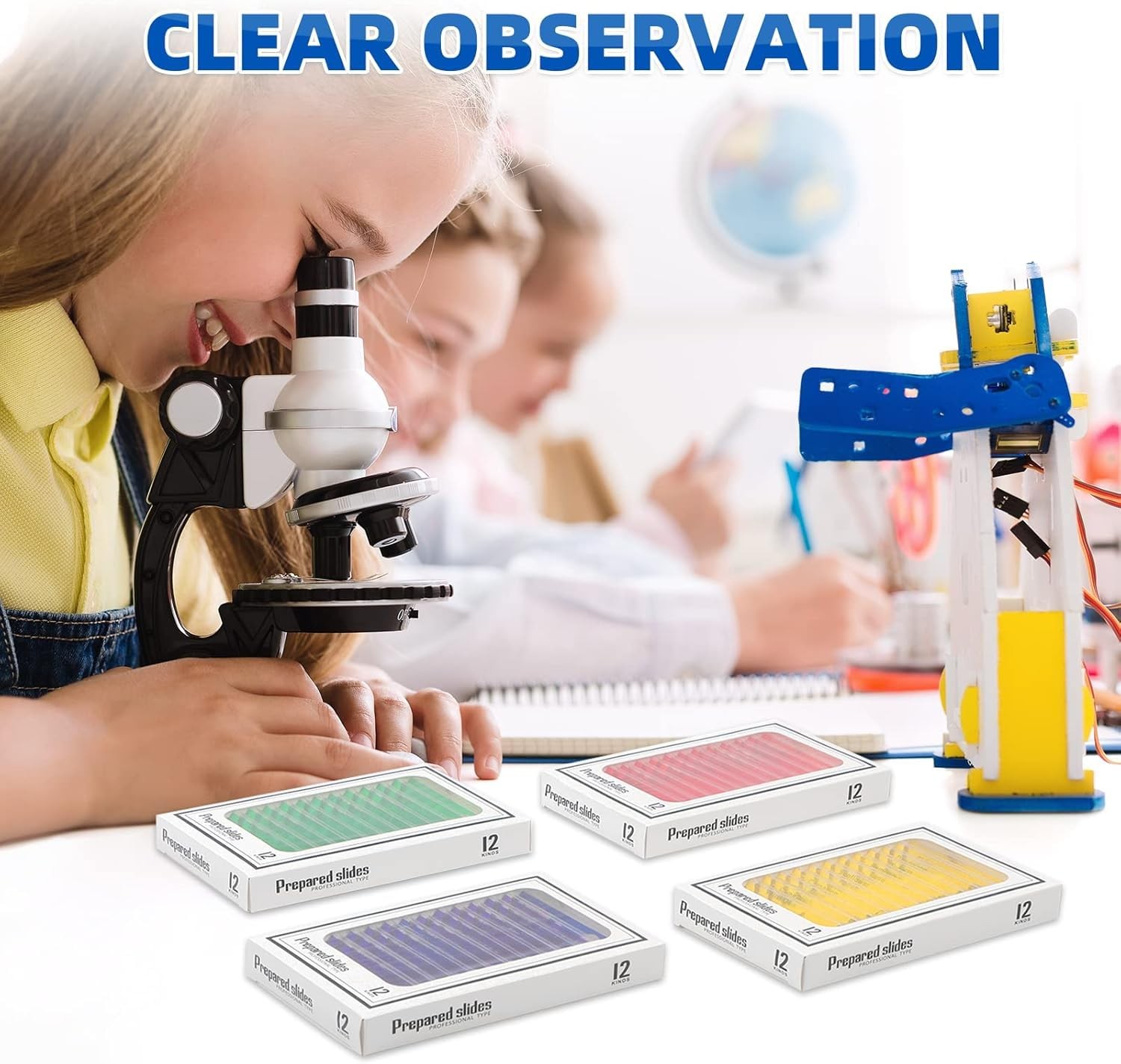 Jiusion 48Pcs Prepared Microscope Slides 48Pcs, Blue,Green,Red,Yellow
