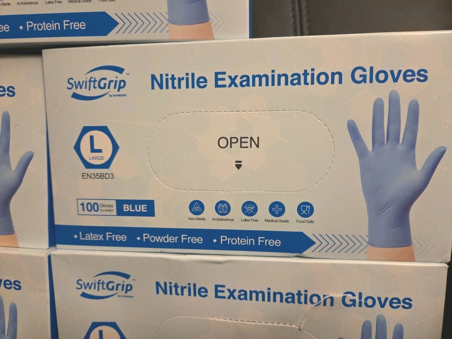 Swiftgrip 500ct (5Boxes of 100ct) Blue Nitrile Exam Gloves Latex Free Size Large