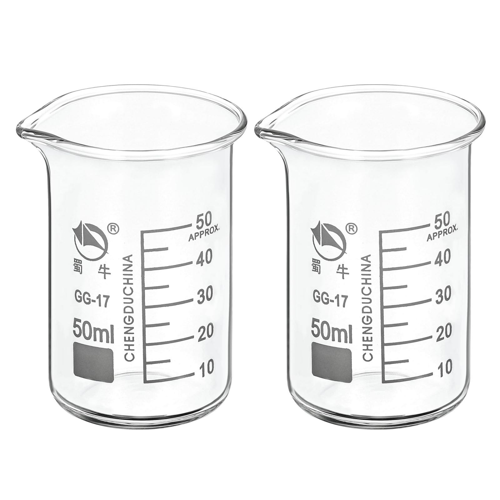 2pcs 50ml Tall Form Glass Beaker 3.3 Borosilicate Graduated Lab Measuring Cups