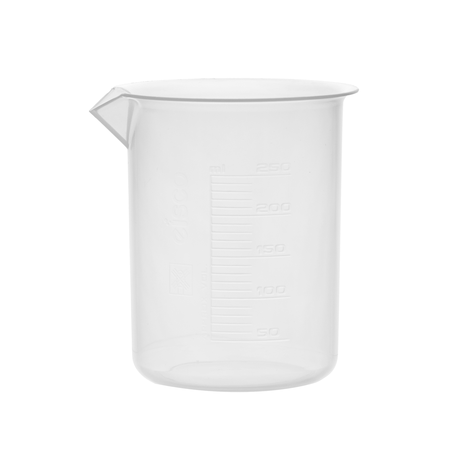 Plastic Beaker, 250ml – Polypropylene – Raised Graduations – Eisco Labs