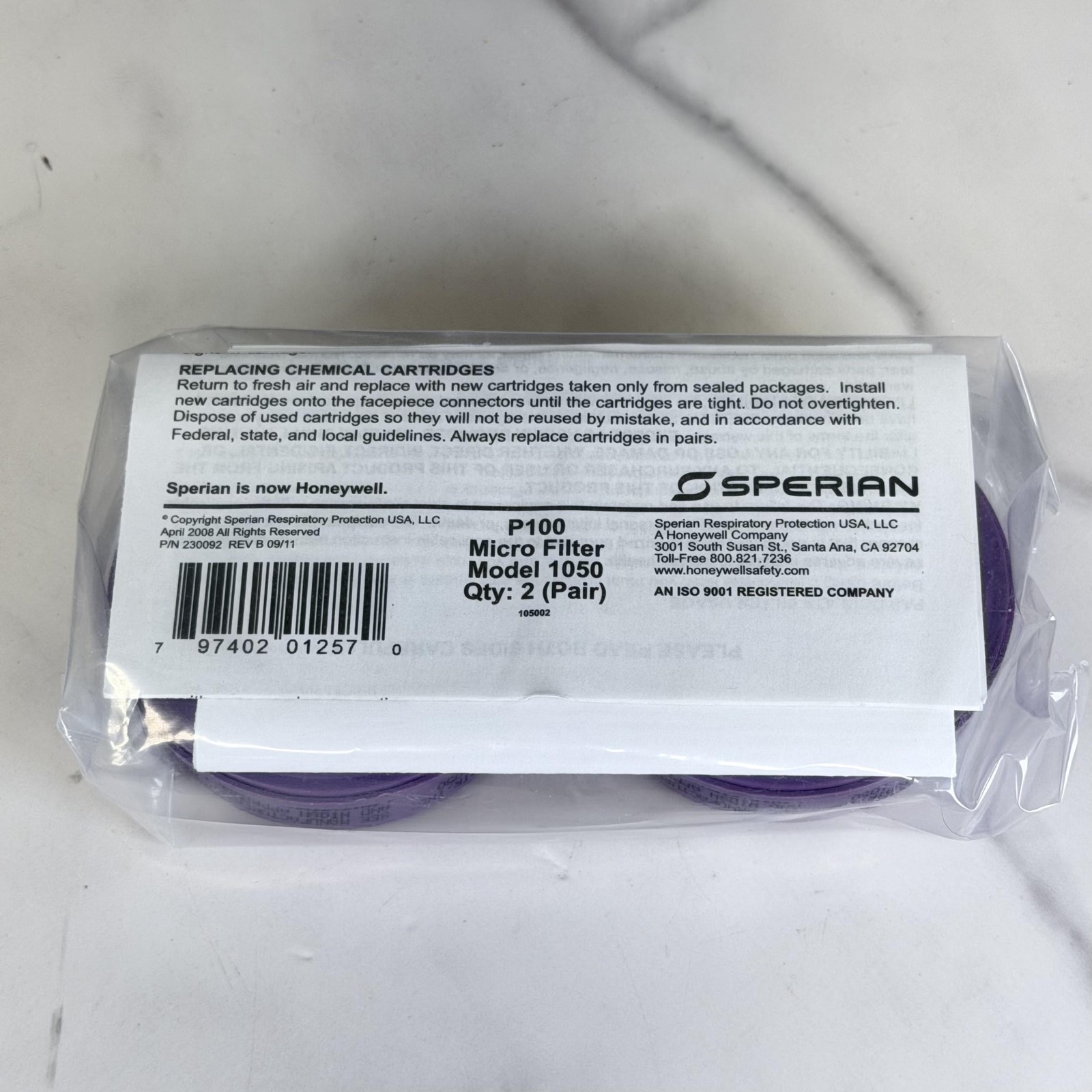 Sperian P100 Micro Filter Model 1050 Respirator Cartridges Purple Honeywell