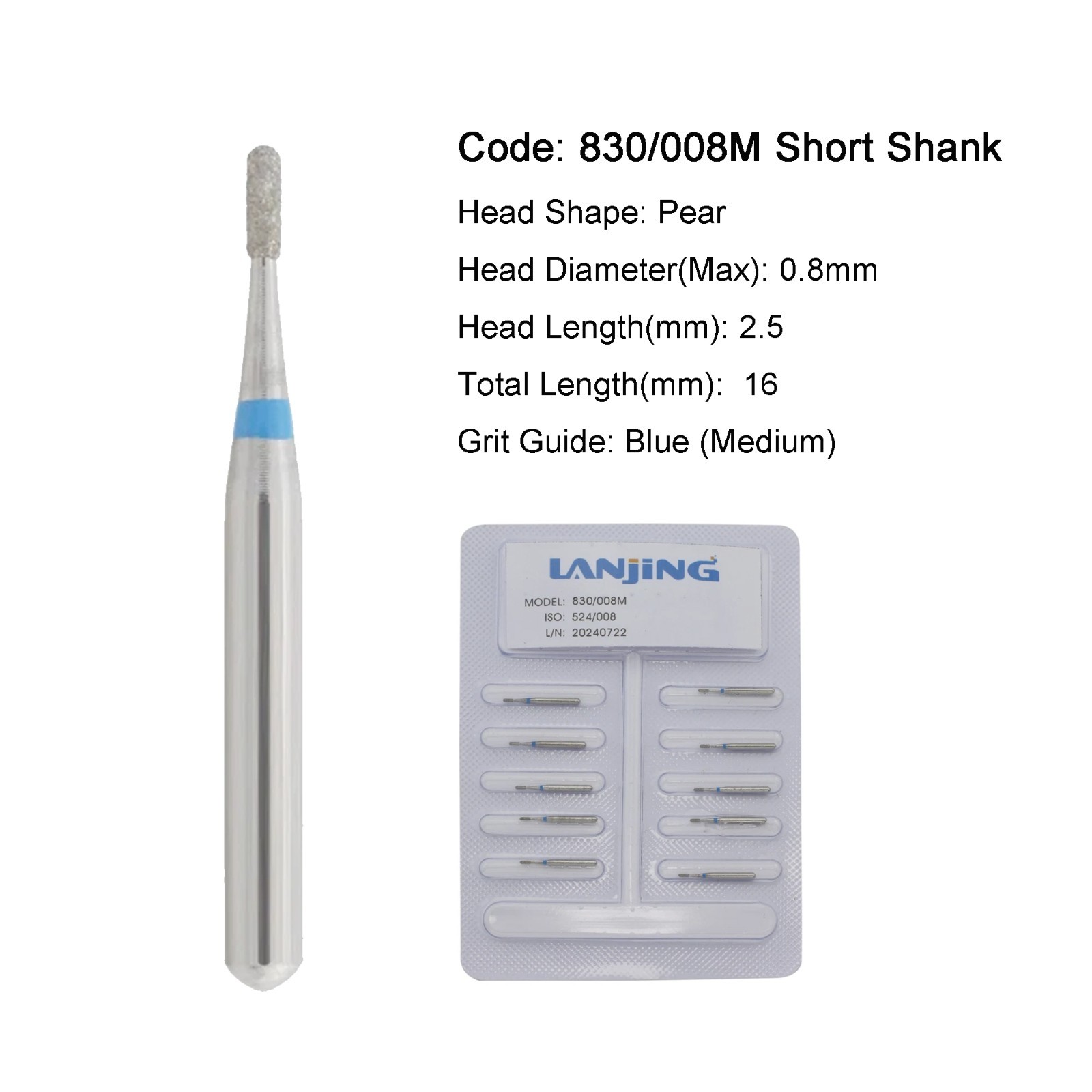 Dental Diamond Burs FG Round End Taper Egg Football Pear for High Speed 330 856