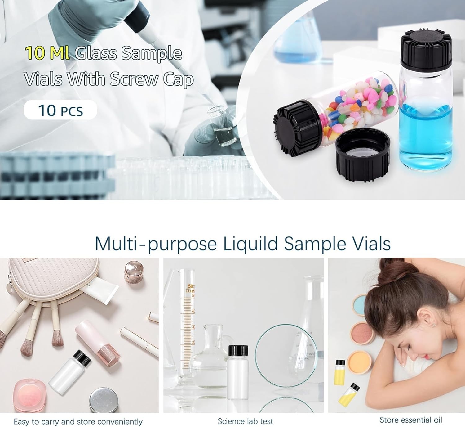 Clear 10ml Borosilicate Glass Vials – Perfect for Essential Oil & Craft Storage