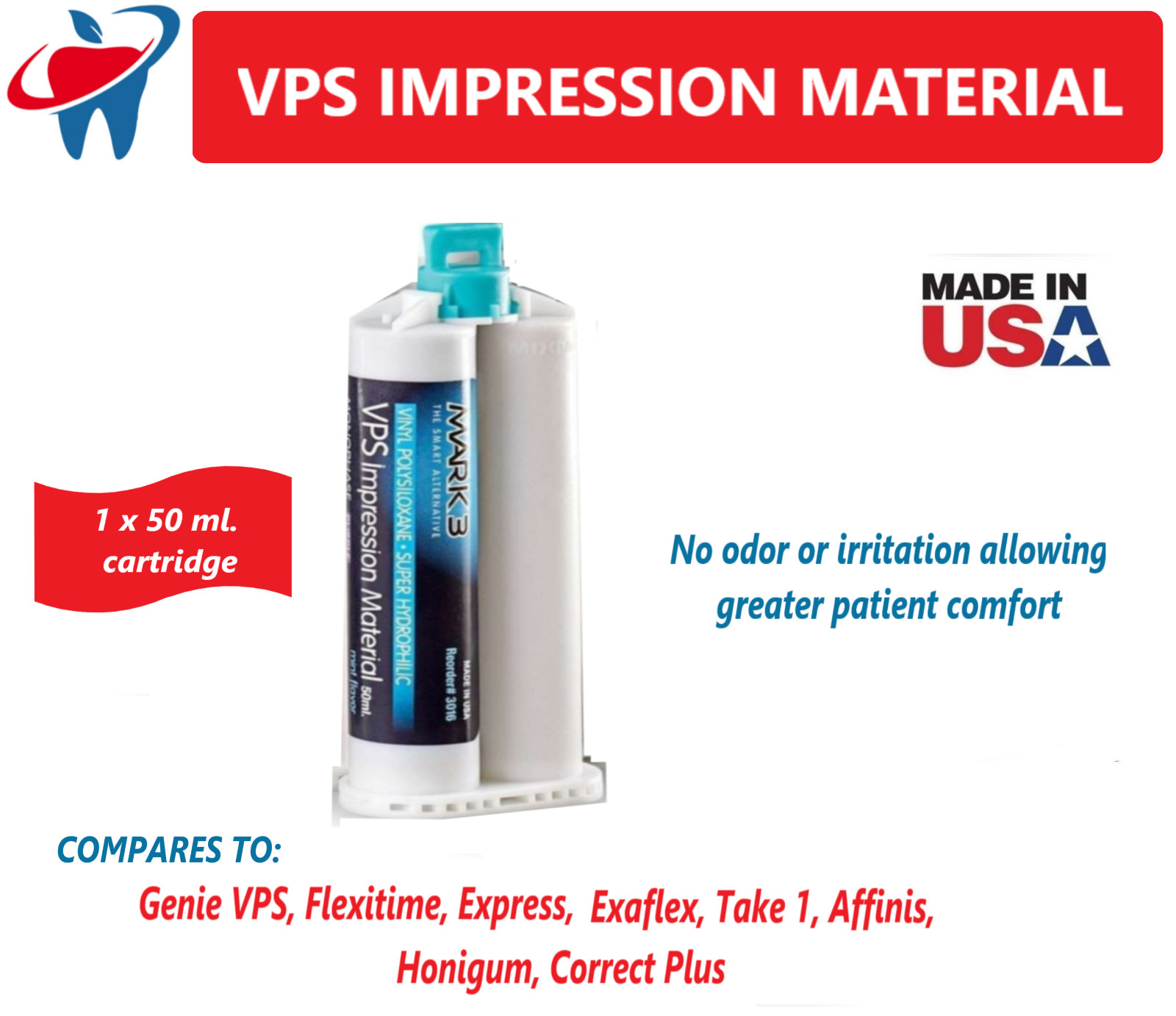 Dental PVS VPS Impression Material Monophase Heavy Body Fast Set, 1-16/Box, USA