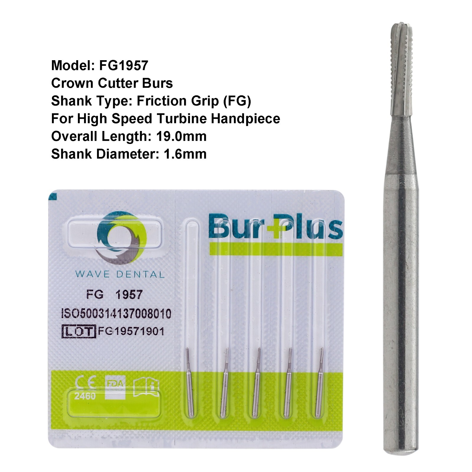 Wave Dental Carbide Burs Crown Metal Cutting Bur FG 1957 1958 for High Speed