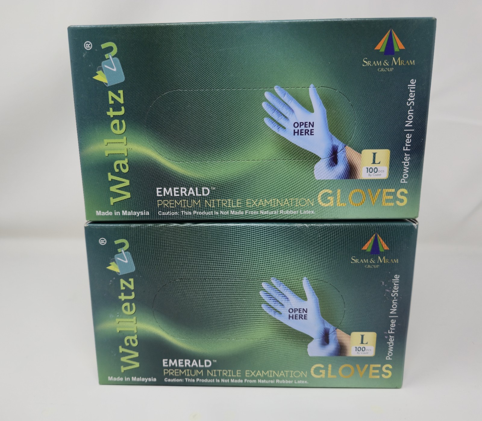 Walletz4U Emerald Premium Nitrile Exam Gloves –LARGE–100 Count–6 BOXES-PowdrFREE
